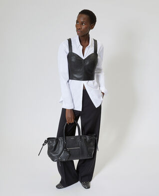 The Kooples F BLACK gathered tote bag in black grained leather