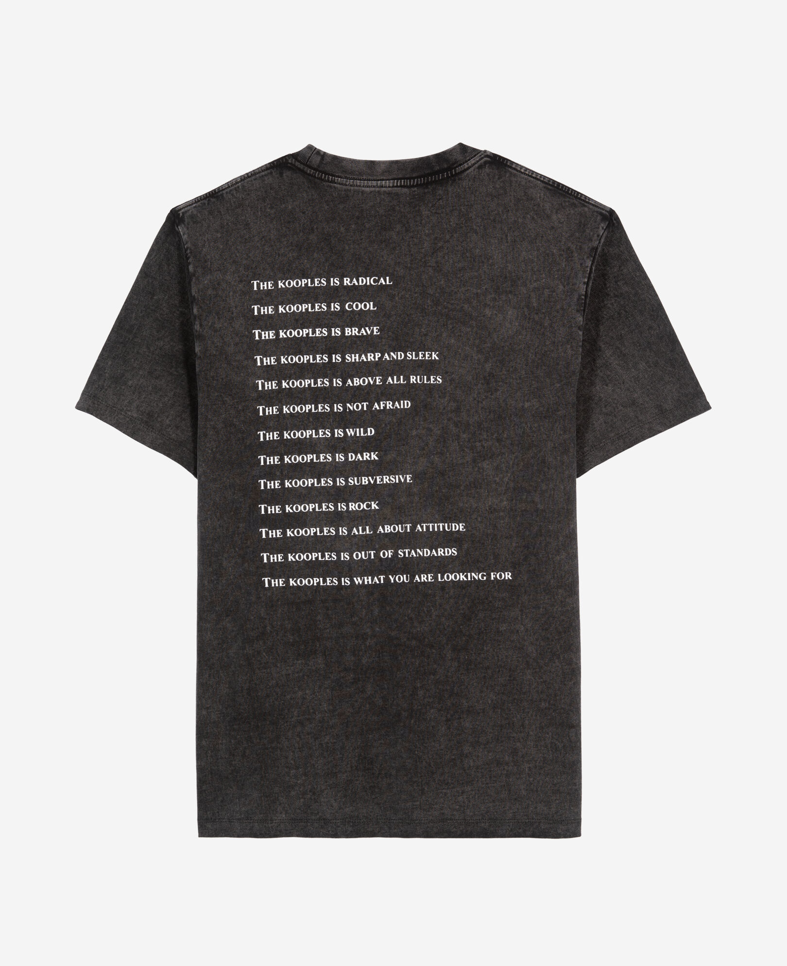 The Kooples HERREN BLACK WASHED schwarzes t-shirt mit „what is“-schriftzug