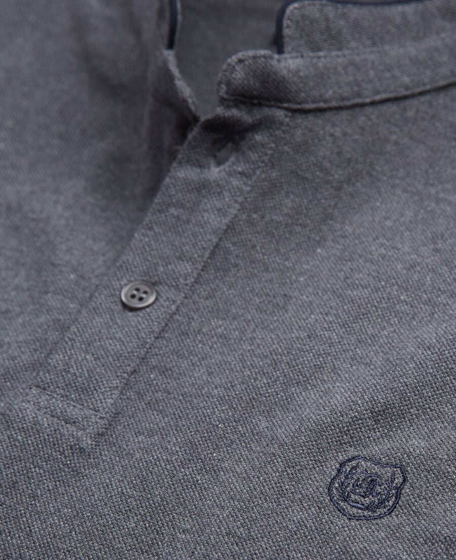 The Kooples H GREY-NAVY dark gray embroidered polo w/ officer collar