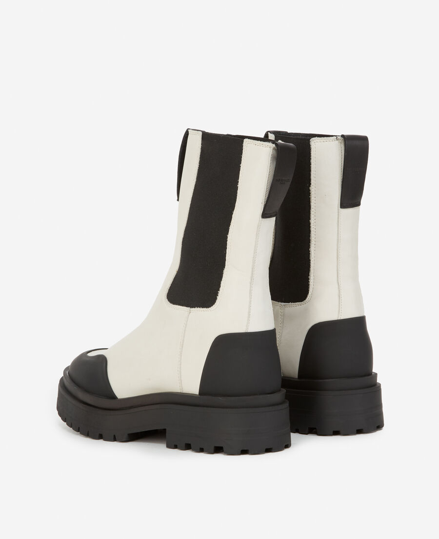 The Kooples WOMEN ECRU ecru leather chelsea boots with logo