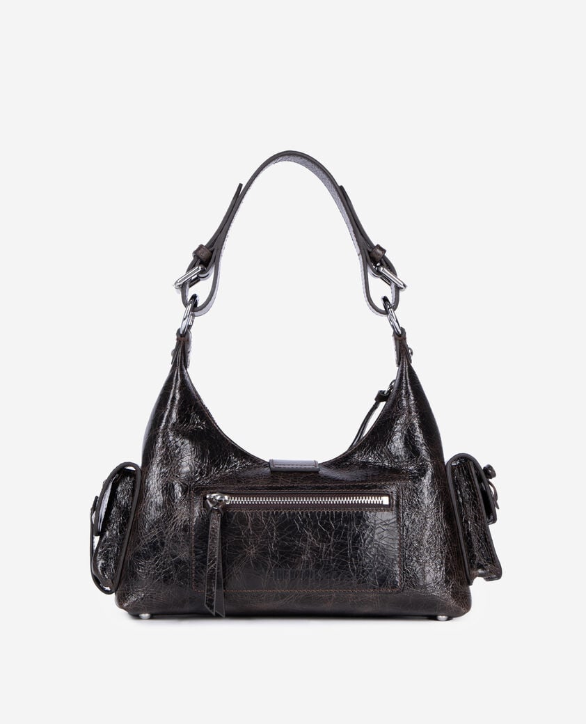 The Kooples FEMME BROWN sac amelia clout&eacute; en cuir craquel&eacute; marron