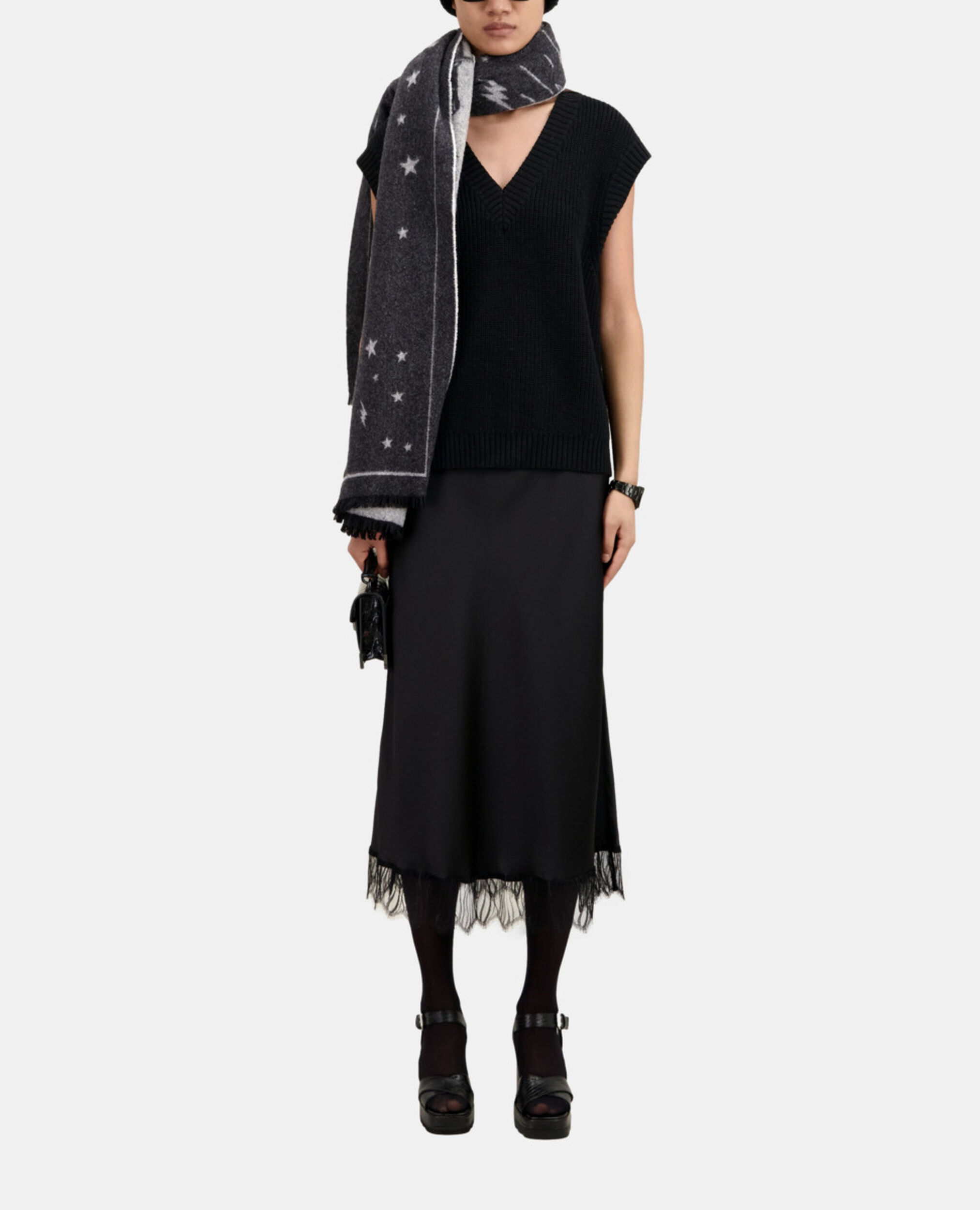 Black sleeveless wool sweater, BLACK, hi-res image number null