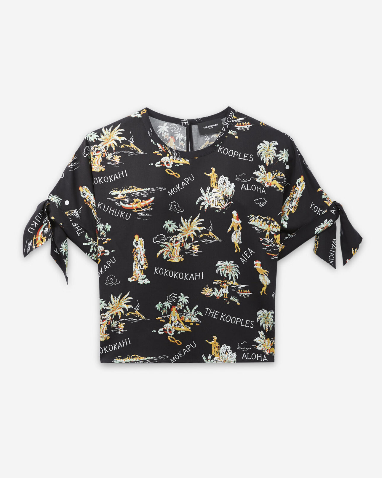 The Kooples WOMEN BLACK flowing black printed top with knotted details