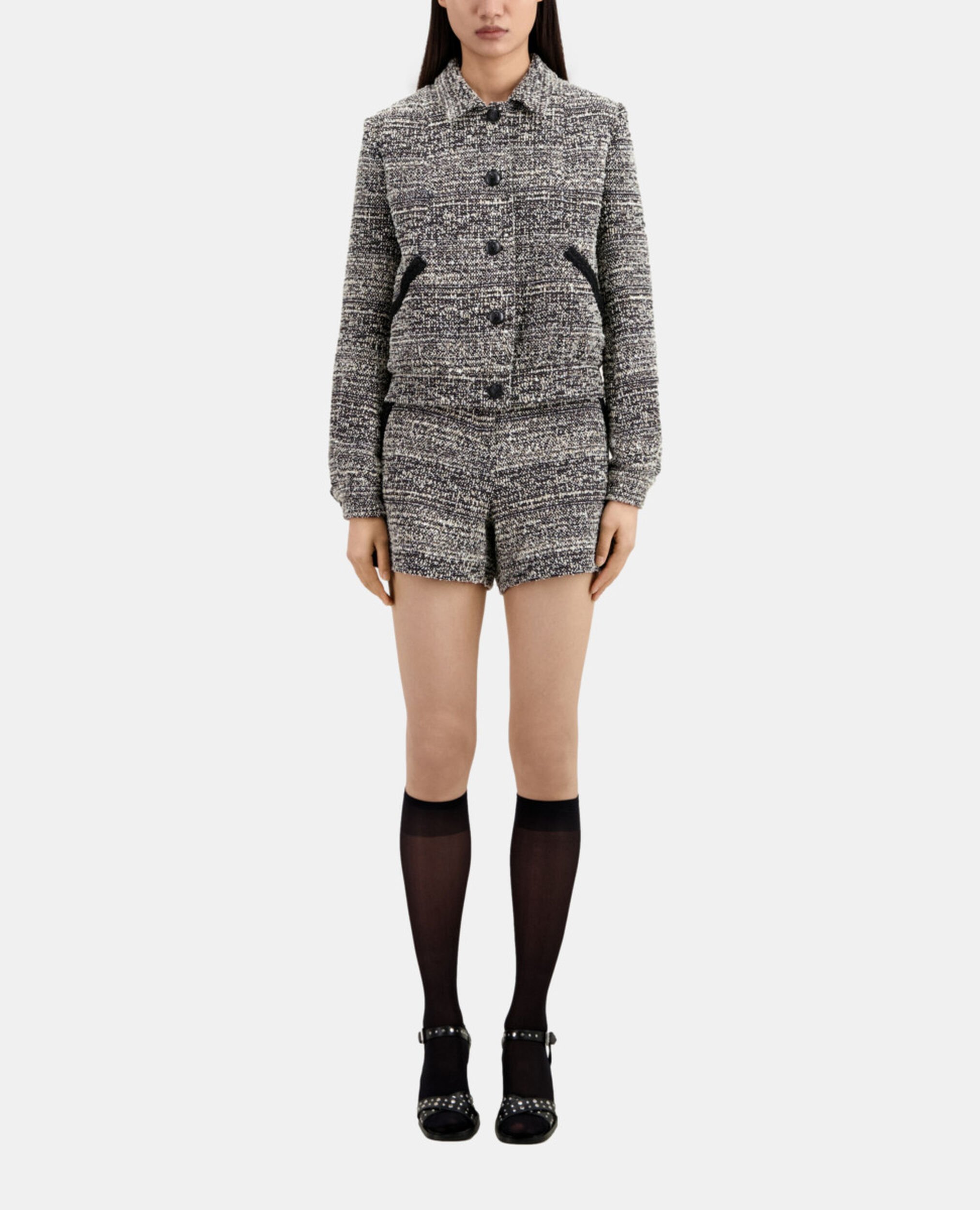 Black and white tweed jacket, BLACK WHITE, hi-res image number null