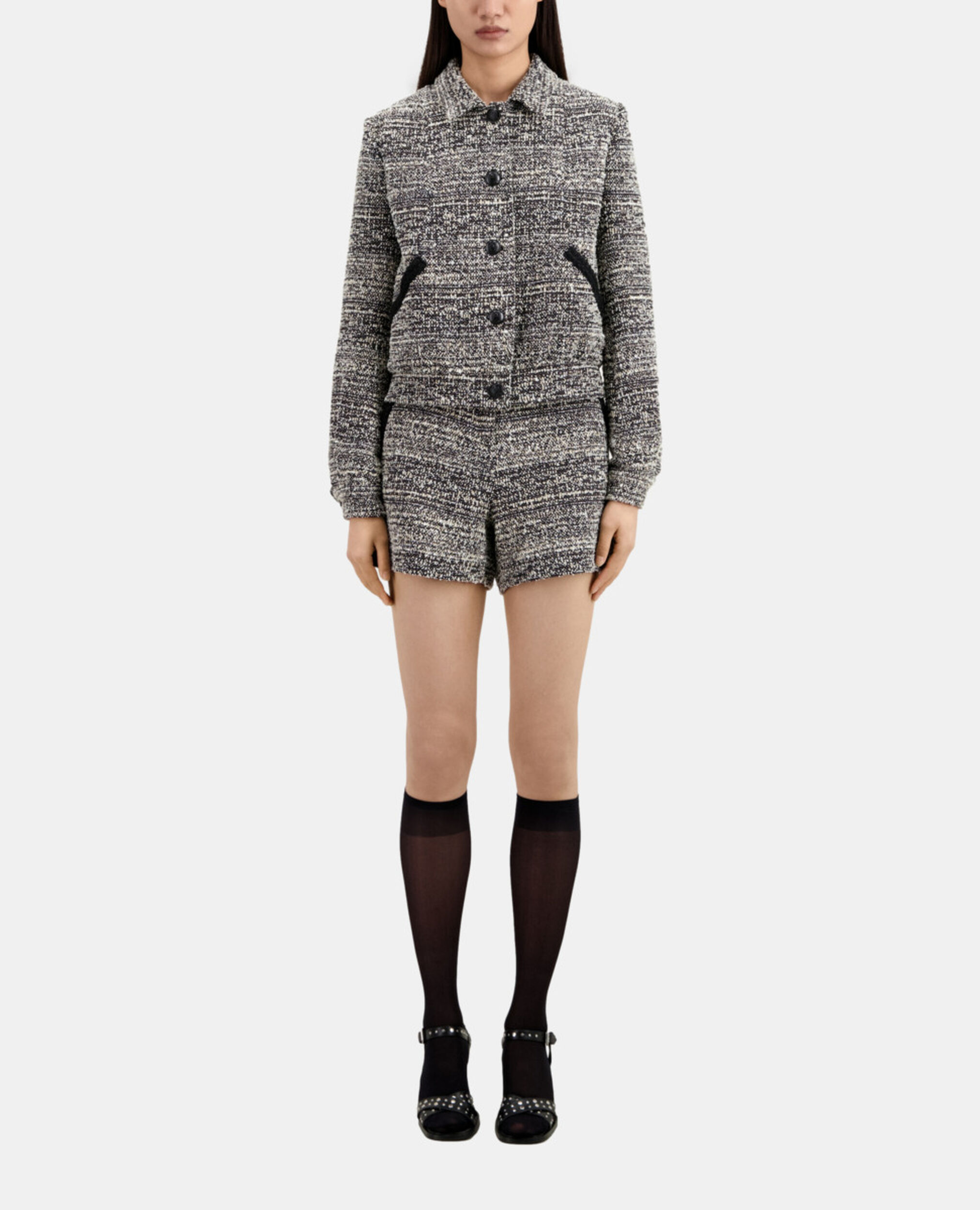 Black and white tweed jacket, BLACK WHITE, hi-res image number null