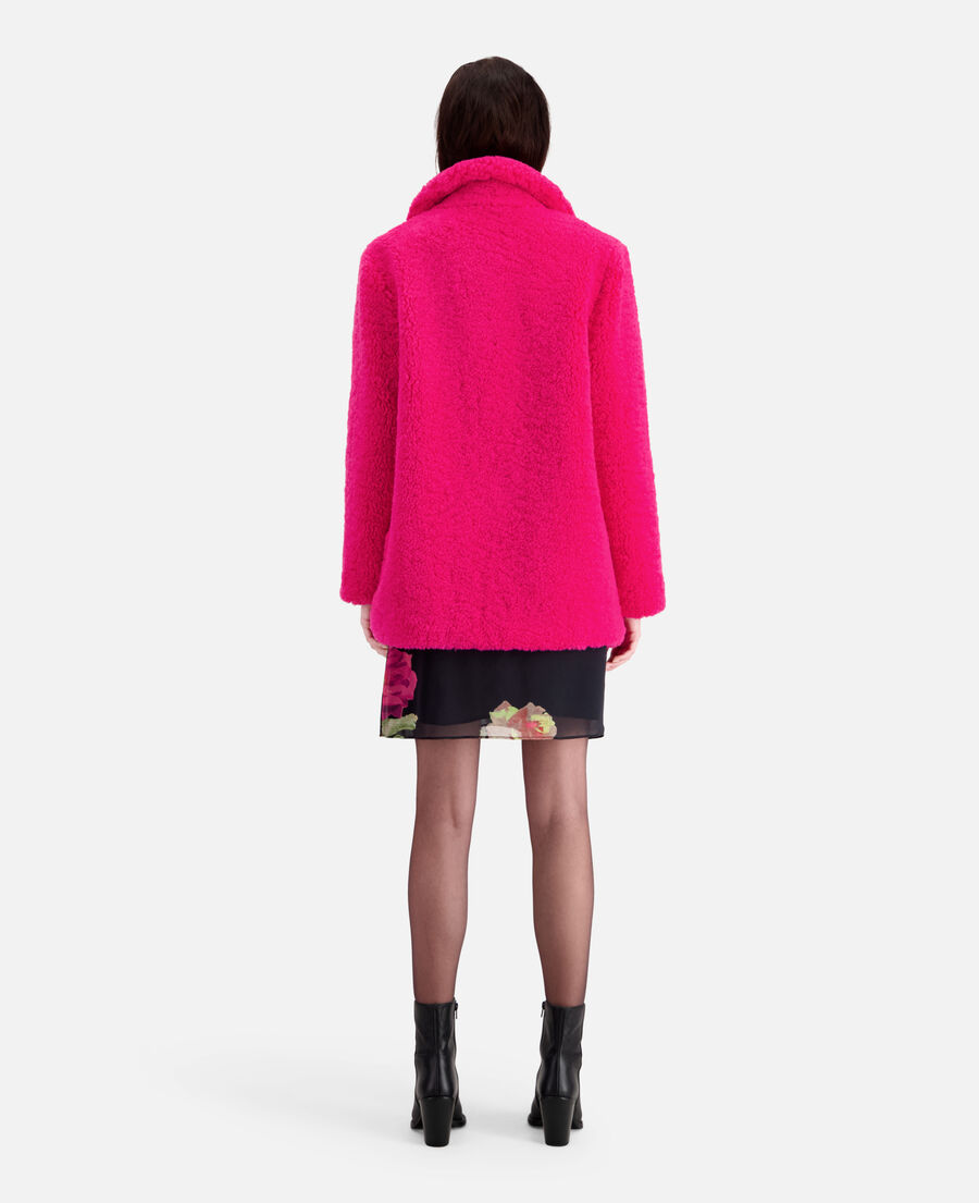 abrigo imitación piel rosa