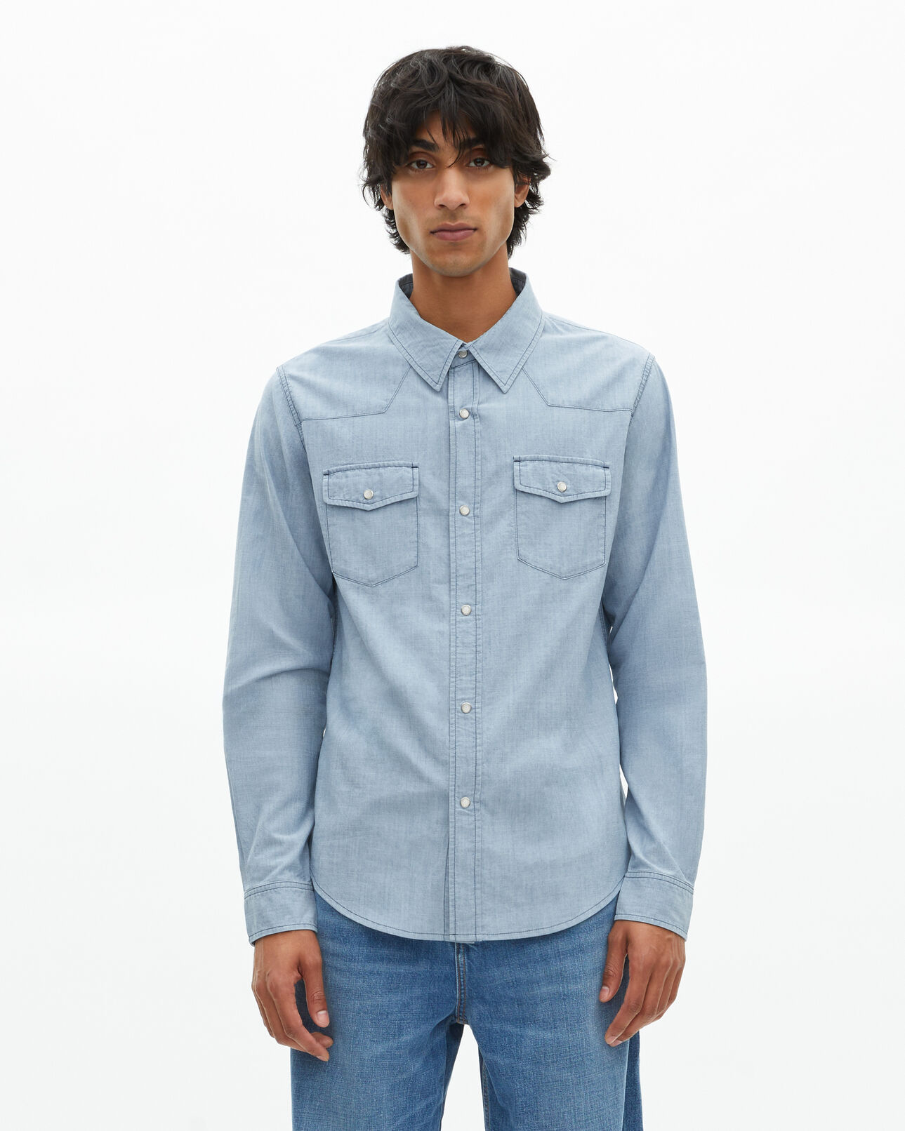 The Kooples MEN BABY BLUE light blue denim shirt