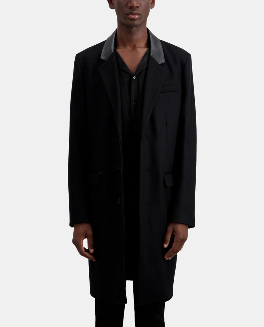 The Kooples HERREN BLACK langer schwarzer mantel aus wolle mit details