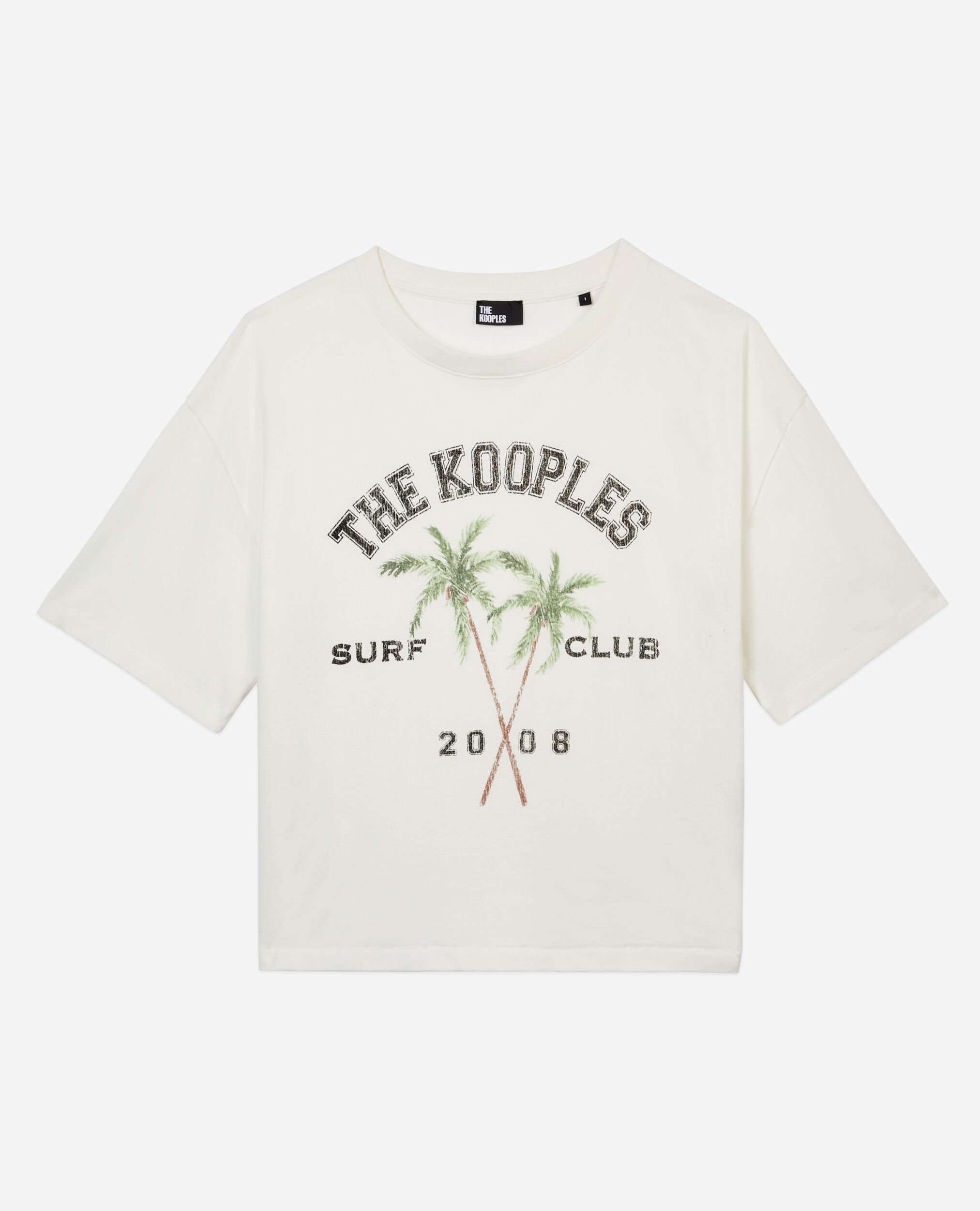Ecrufarbenes T-Shirt mit Surf-Club-Siebdruck, ECRU, hi-res image number null
