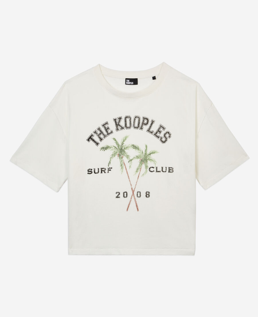 ecrufarbenes t-shirt mit surf-club-siebdruck
