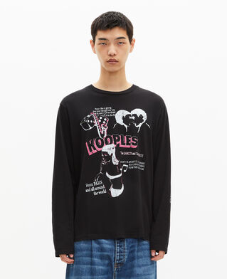 The Kooples MEN BLACK WASHED long-sleeved t-shirt with black screen printing