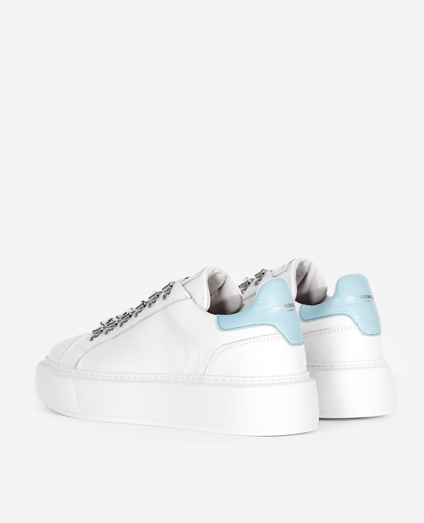 Baskets blanches cuir lisse detail bleu The Kooples France