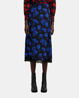 The Kooples FEMME BLACK BLUE jupe longue imprimée en soie avec détails en dentelle