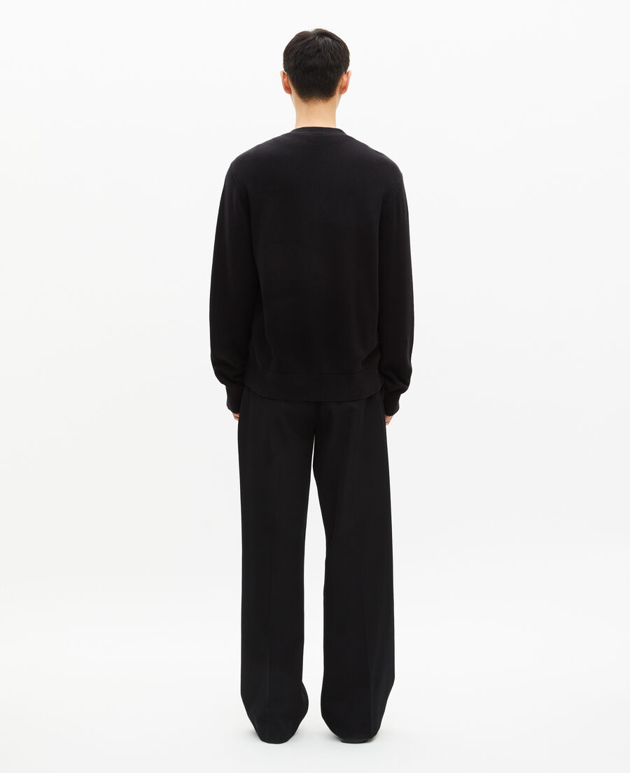 The Kooples HERREN BLACK geknöpfte strickjacke aus zwei materialien mit schwarzem leder