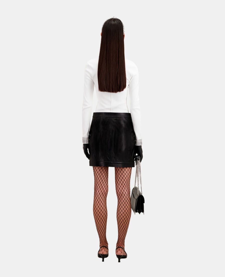 The Kooples FEMME BLACK jupe courte en cuir noire