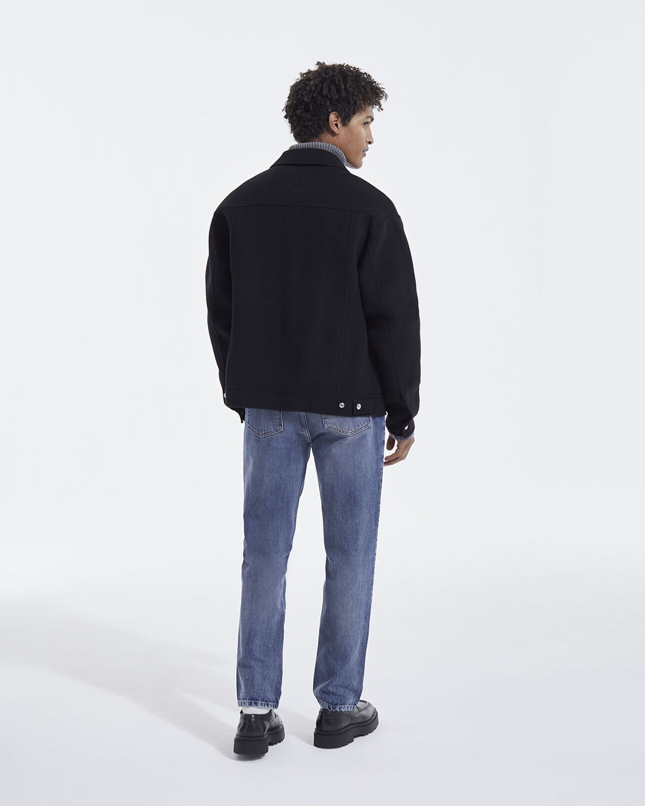 The Kooples HOMME BLACK blouson laine double face noire poches