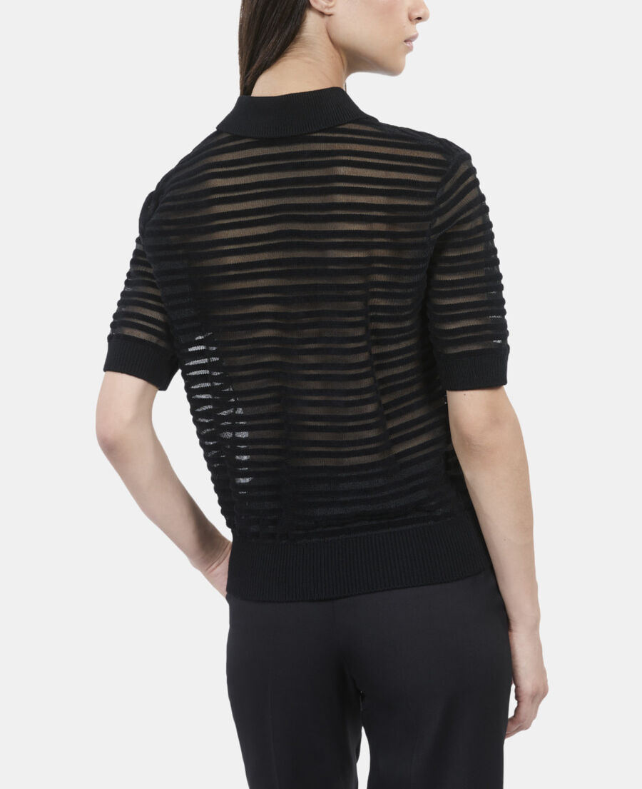 The Kooples DAMEN BLACK schwarzes poloshirt aus strickware