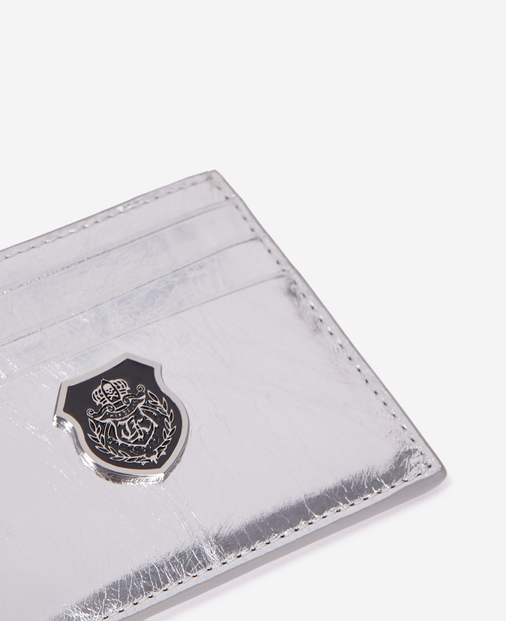 The Kooples WOMEN SILVER silver leather crest card holder
