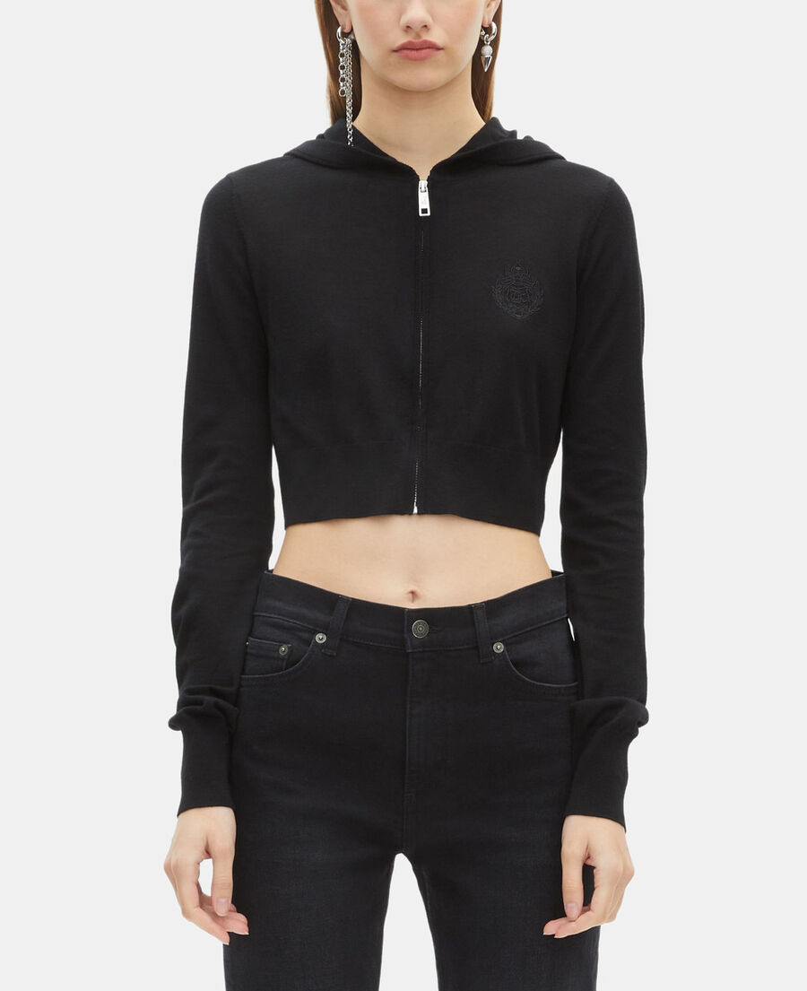 The Kooples FEMME BLACK cardigan à capuche en laine noir