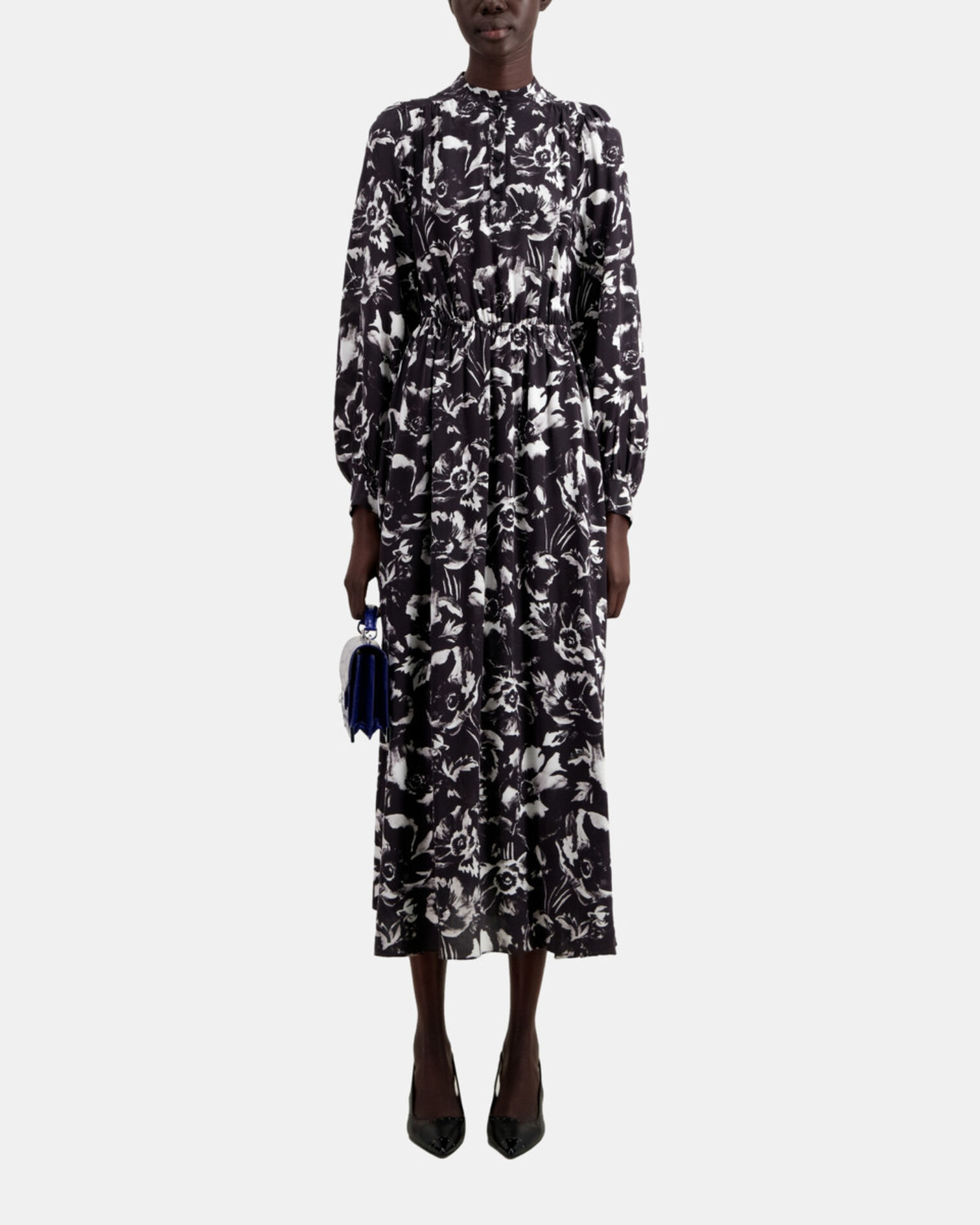 Long printed dress, BLACK WHITE, hi-res image number null