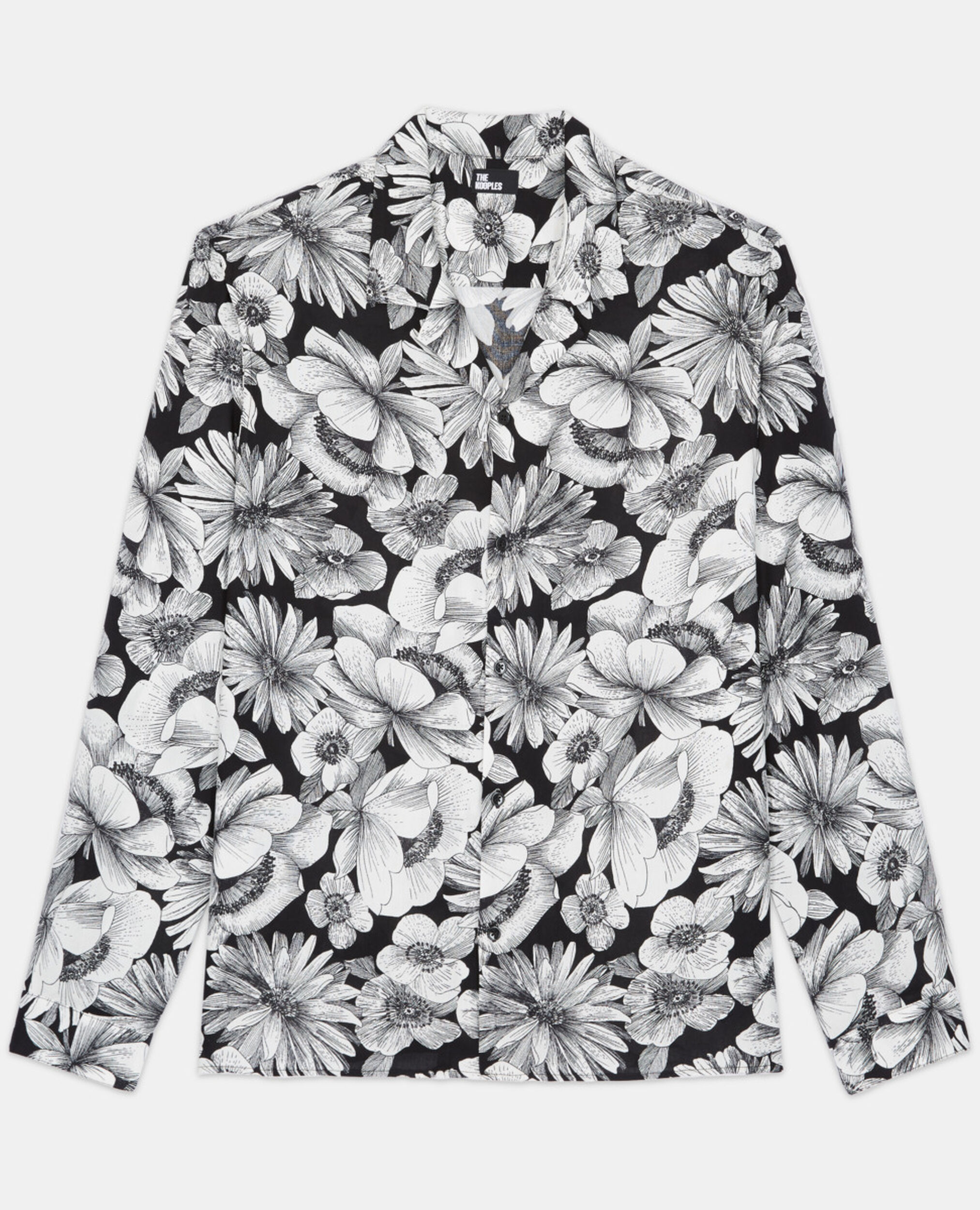 Hemd mit Blumenmuster hawaiikragen, BLACK WHITE, hi-res image number null