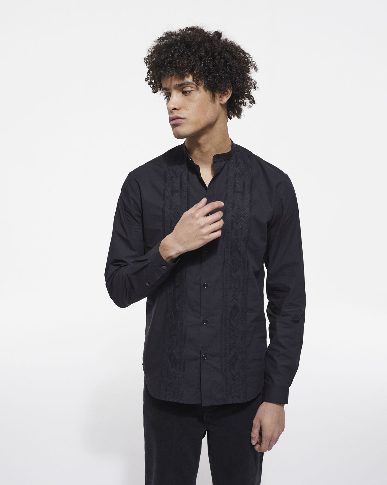The Kooples MEN BLACK black shirt with mao-neck