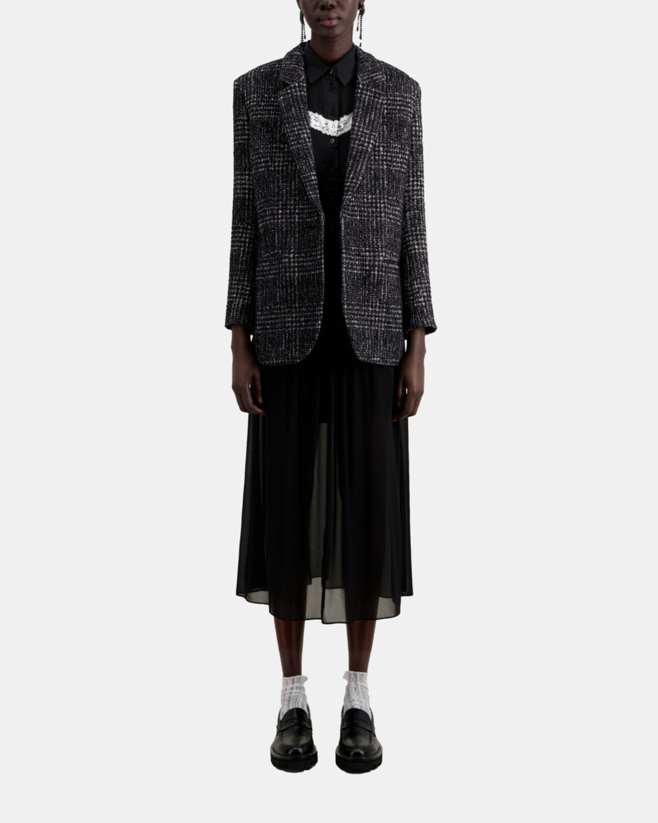 The Kooples DAMEN BLACK WHITE schwarz-weißer blazer aus tweed