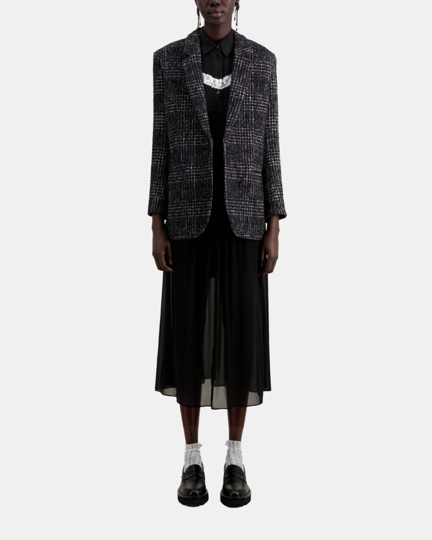 Schwarz-weißer Blazer aus Tweed, BLACK WHITE, hi-res image number null