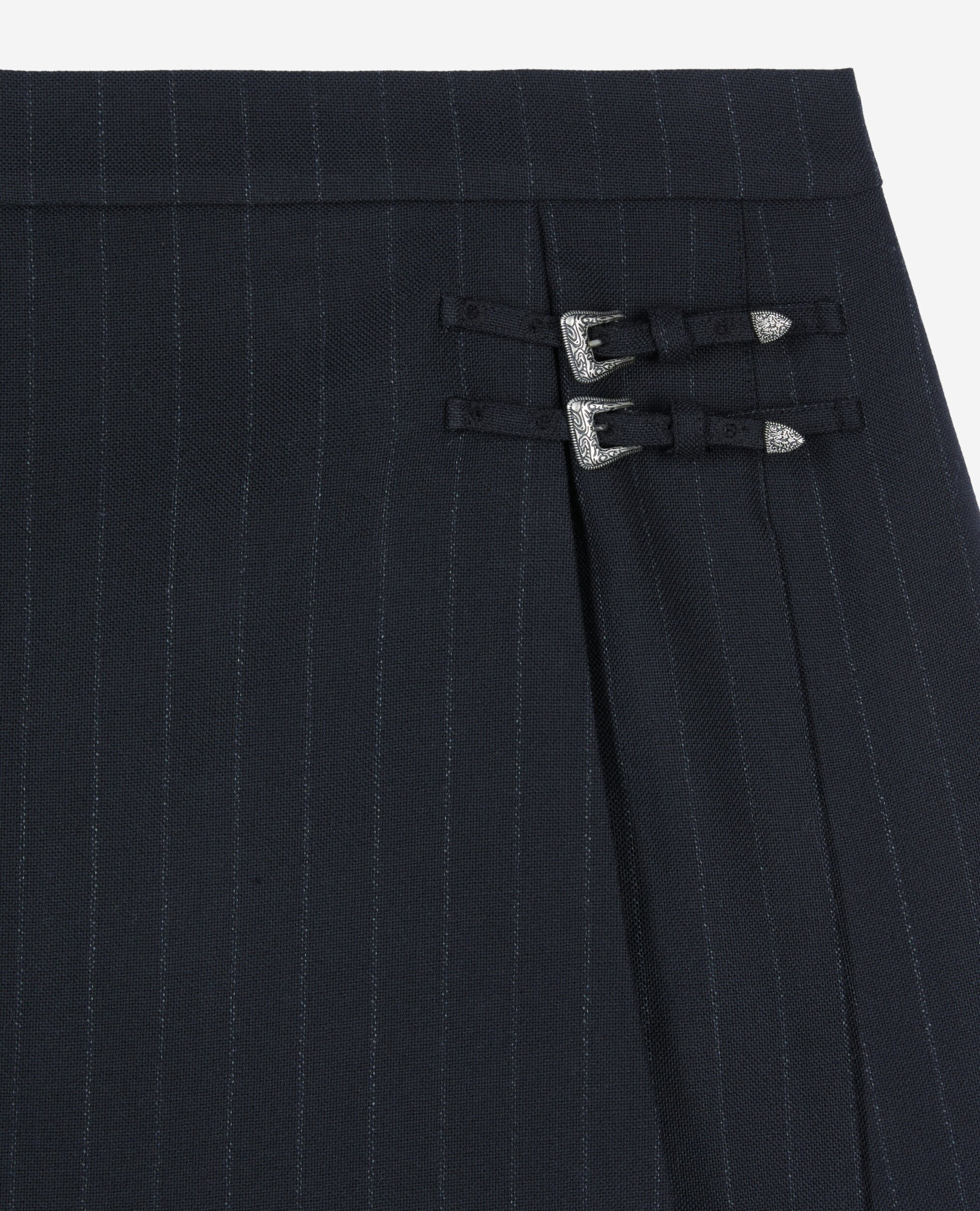 Short black striped pleated skirt, BLACK, hi-res image number null