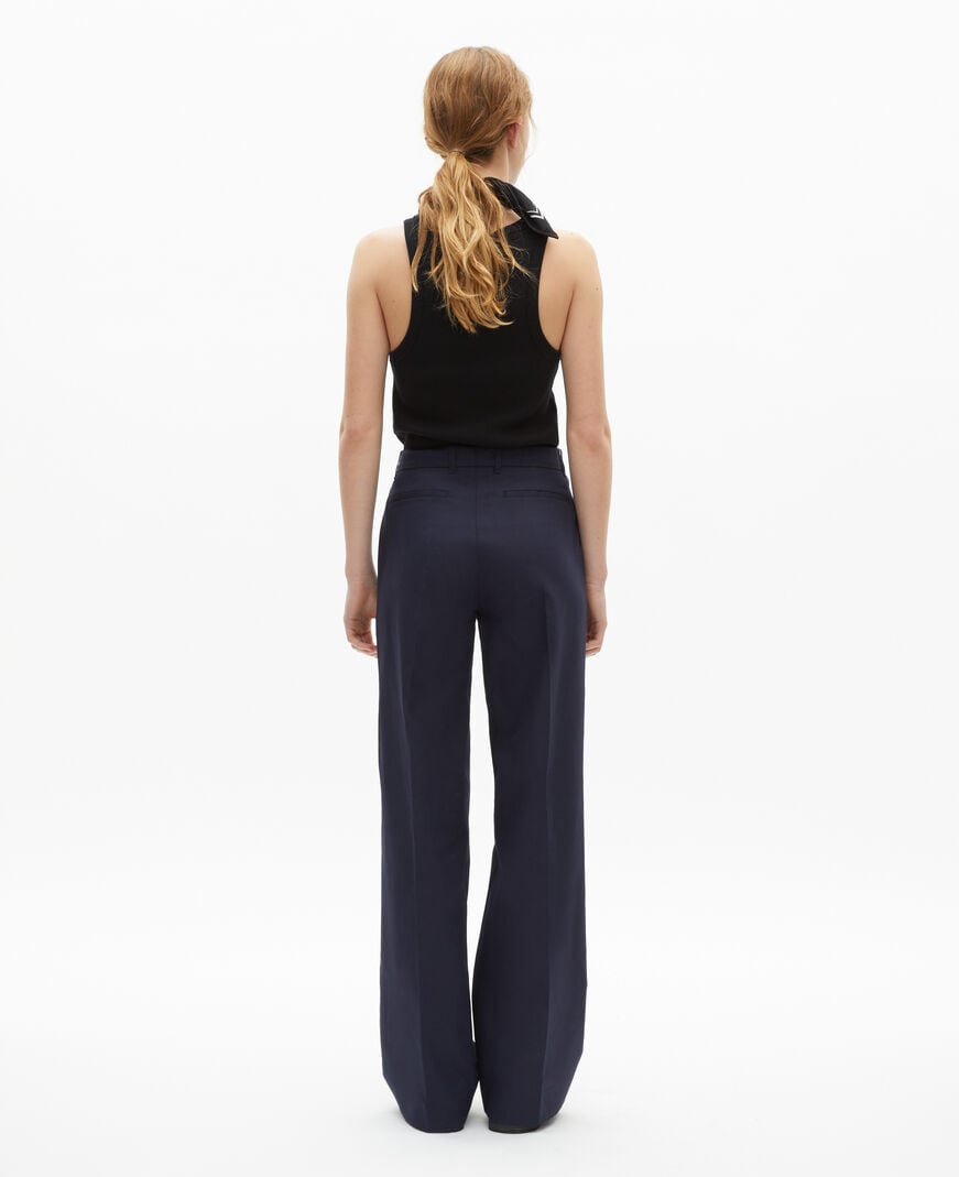 The Kooples WOMEN NAVY straight-leg pants in navy cotton and linen