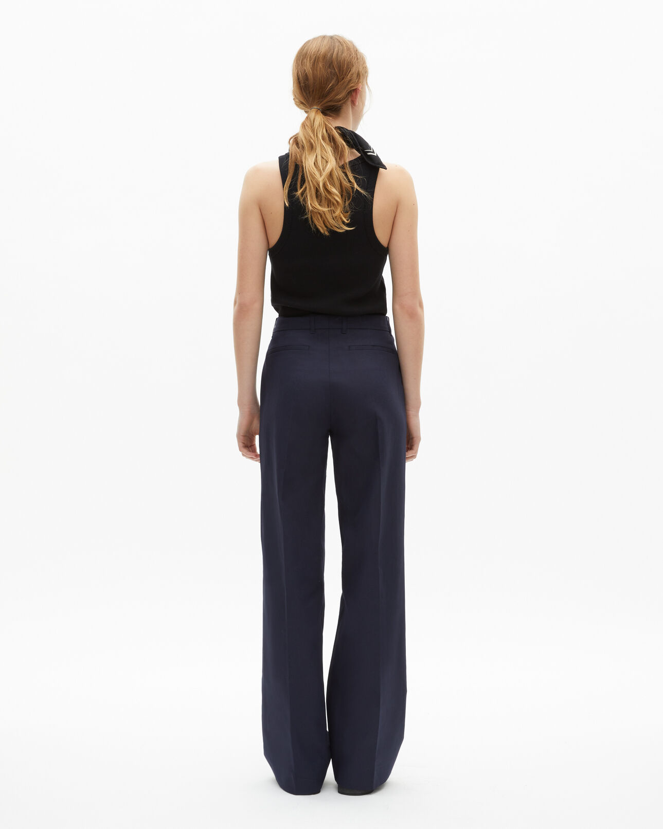 The Kooples WOMEN NAVY straight-leg pants in navy cotton and linen