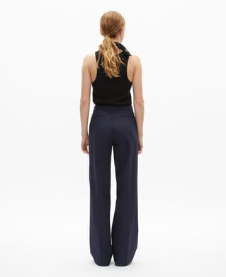 The Kooples WOMEN NAVY straight-leg pants in navy cotton and linen