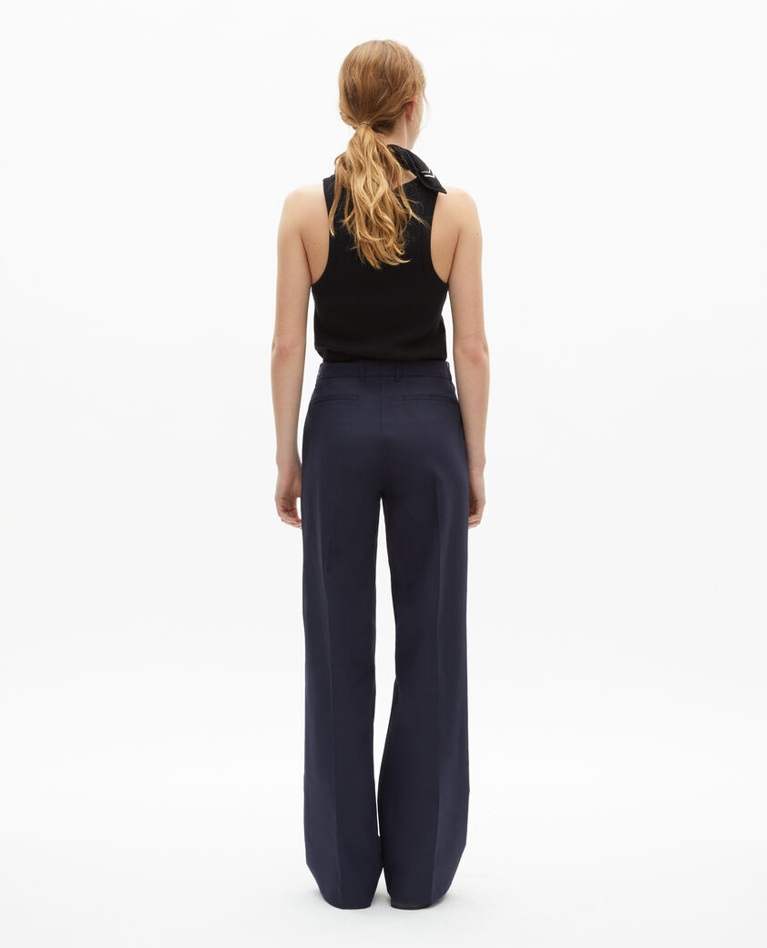 The Kooples WOMEN NAVY straight-leg pants in navy cotton and linen