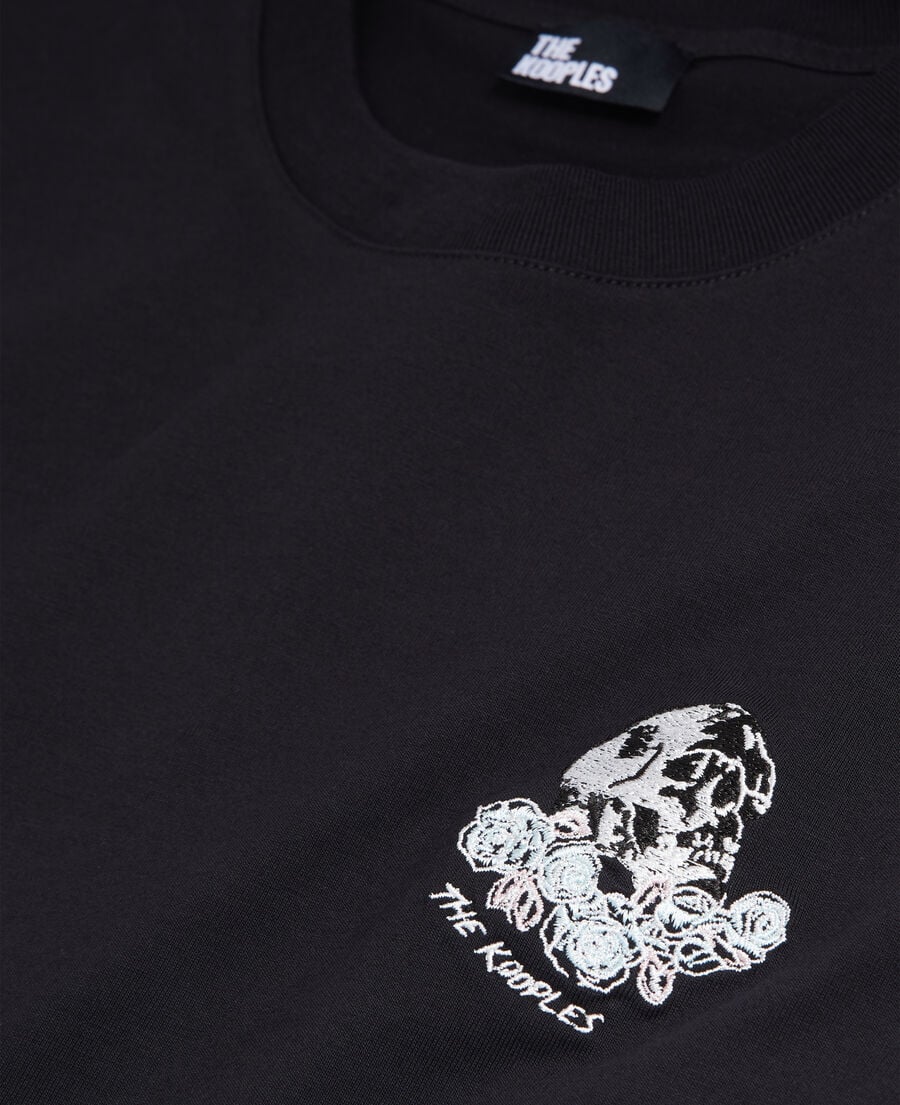 The Kooples HERREN BLACK schwarzes t-shirt mit vintage-skull-stickerei