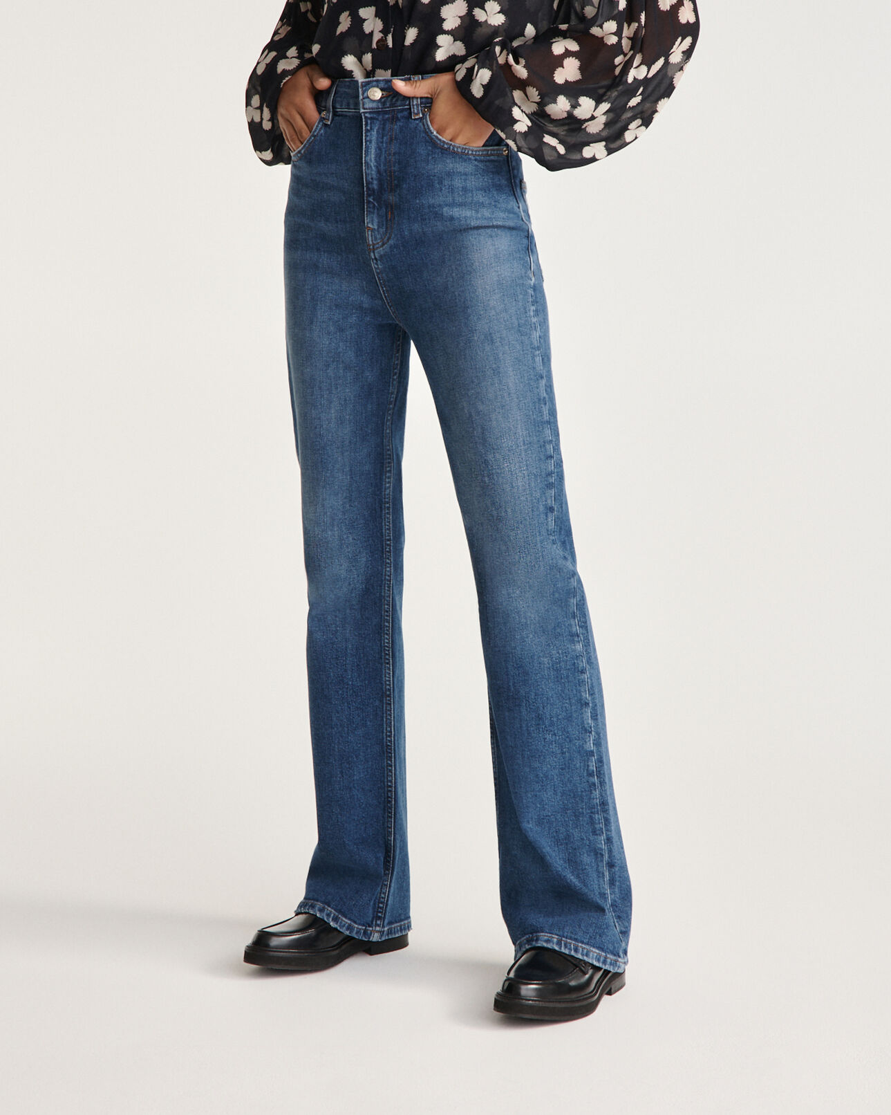 The Kooples FEMME BLUE DENIM jean bleu taille haute bootcut