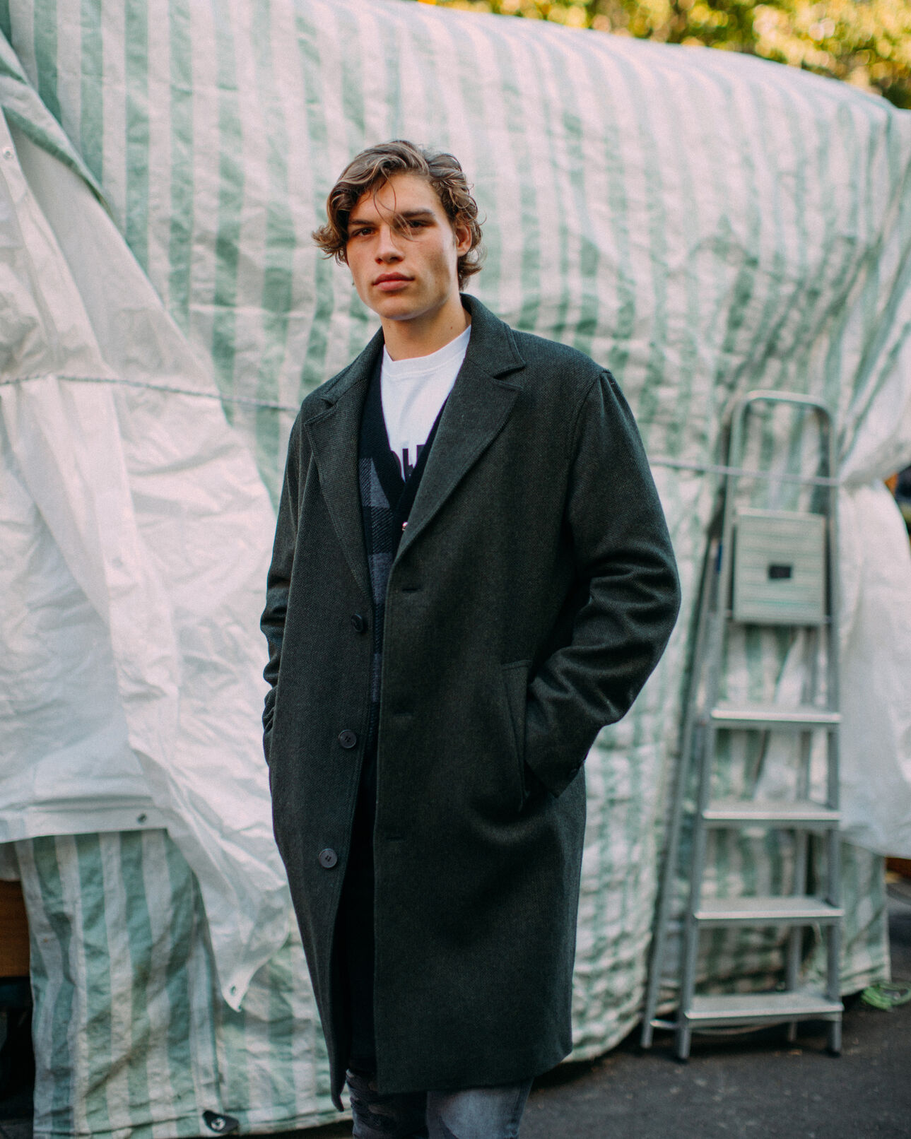 The Kooples HOMME KAKI manteau droit chiné