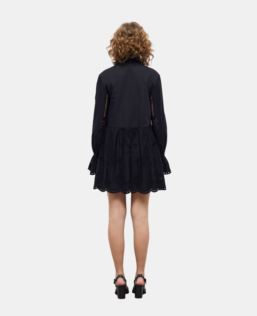 vestido corto negro bordado inglés