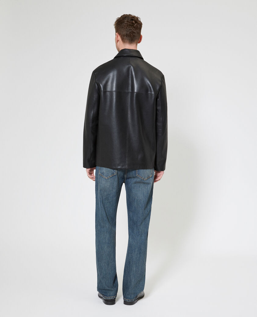The Kooples H BLACK black leather button-down jacket