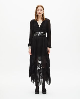 The Kooples MUJER BLACK vestido largo plisado negro