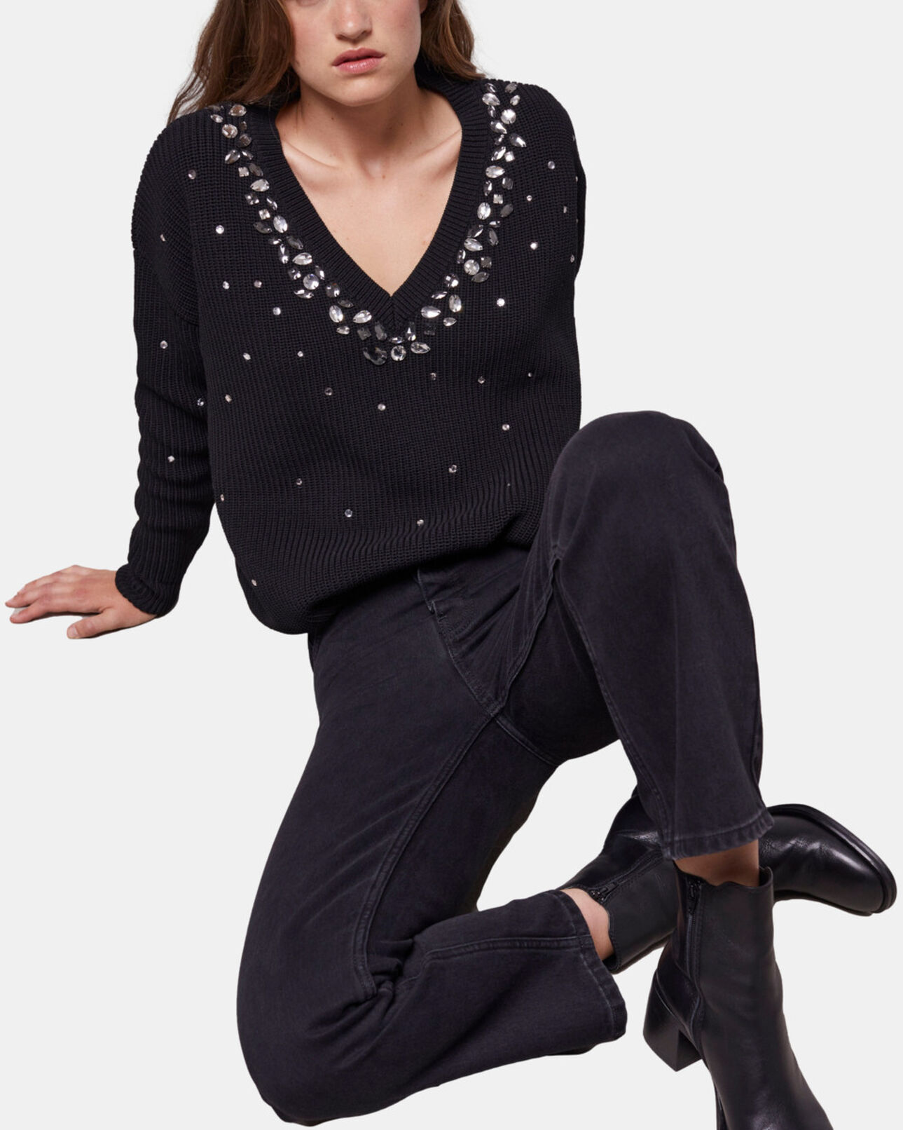 The Kooples FEMME BLACK pull en laine détails pierres noir