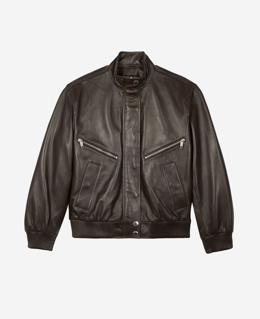The Kooples WOMEN CAFE brown leather zipped jacket