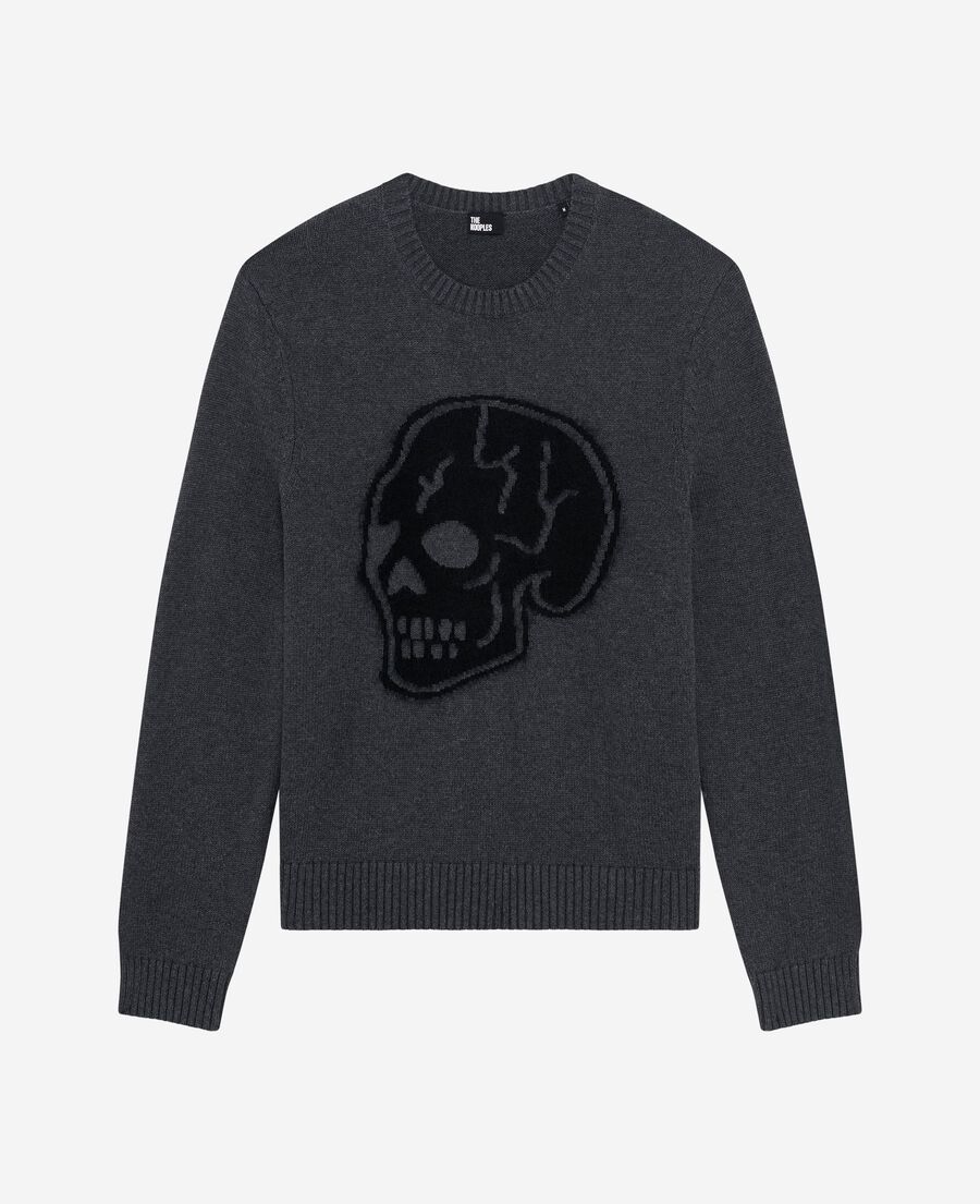 The Kooples MEN DARK GREY MELANGE light grey skull sweater