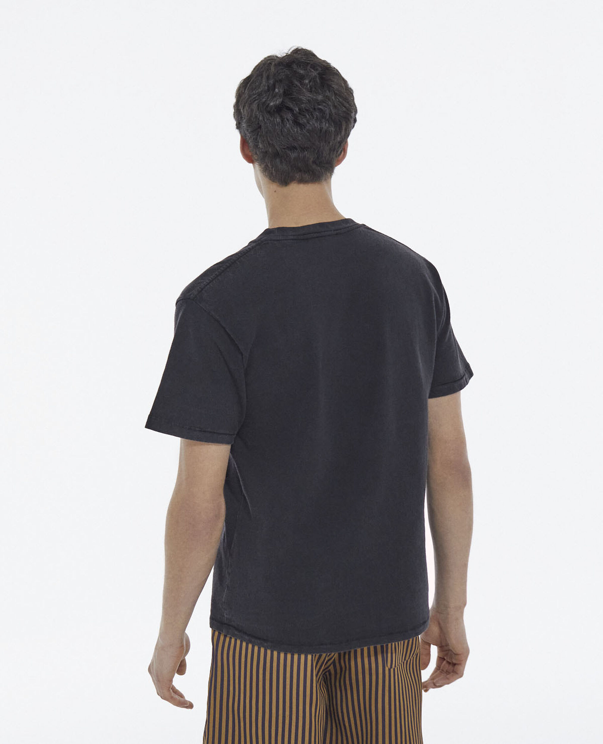 T-shirt noir imprimé aigle coton col rond, BLACK WASHED, hi-res image number null