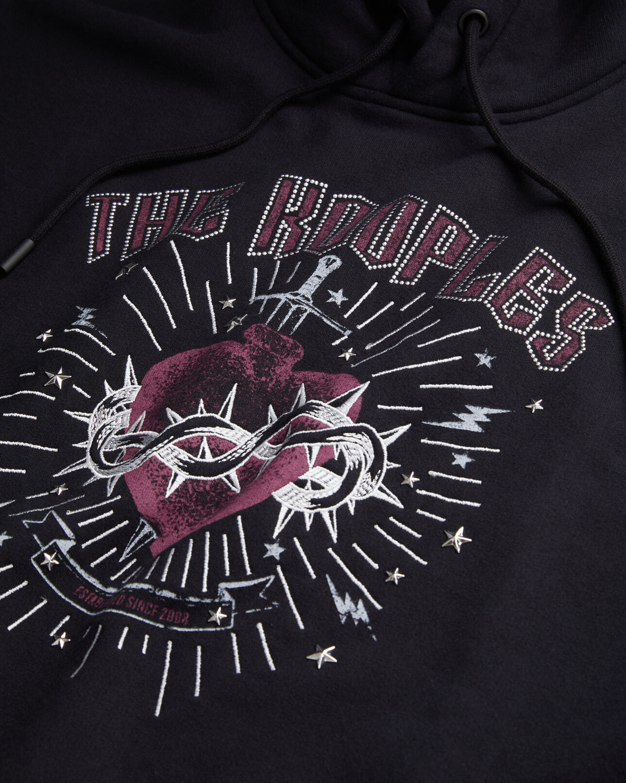 The Kooples FEMME BLACK WASHED sweatshirt femme noir à capuche avec sérigraphie dagger through heart