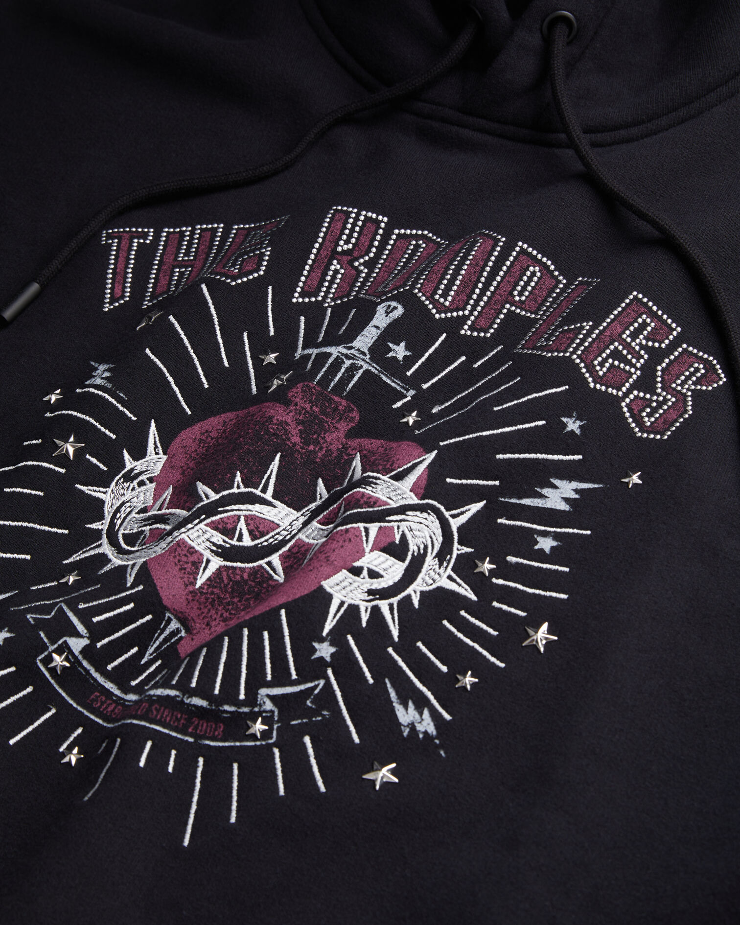 Sweatshirt Femme noir à capuche avec sérigraphie Dagger through heart, BLACK WASHED, hi-res image number null