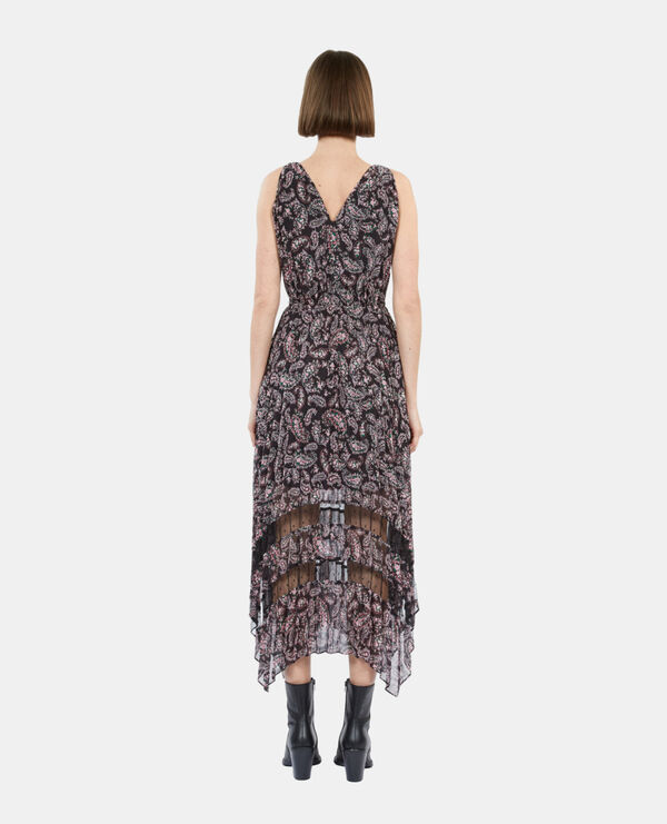 The Kooples FEMME BLACK / PINK robe longue plissée imprimée