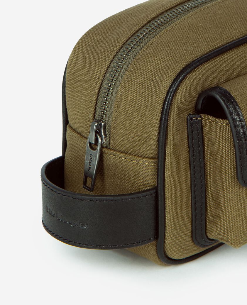 The Kooples MEN KAKI khaki canvas and leather clutch bag