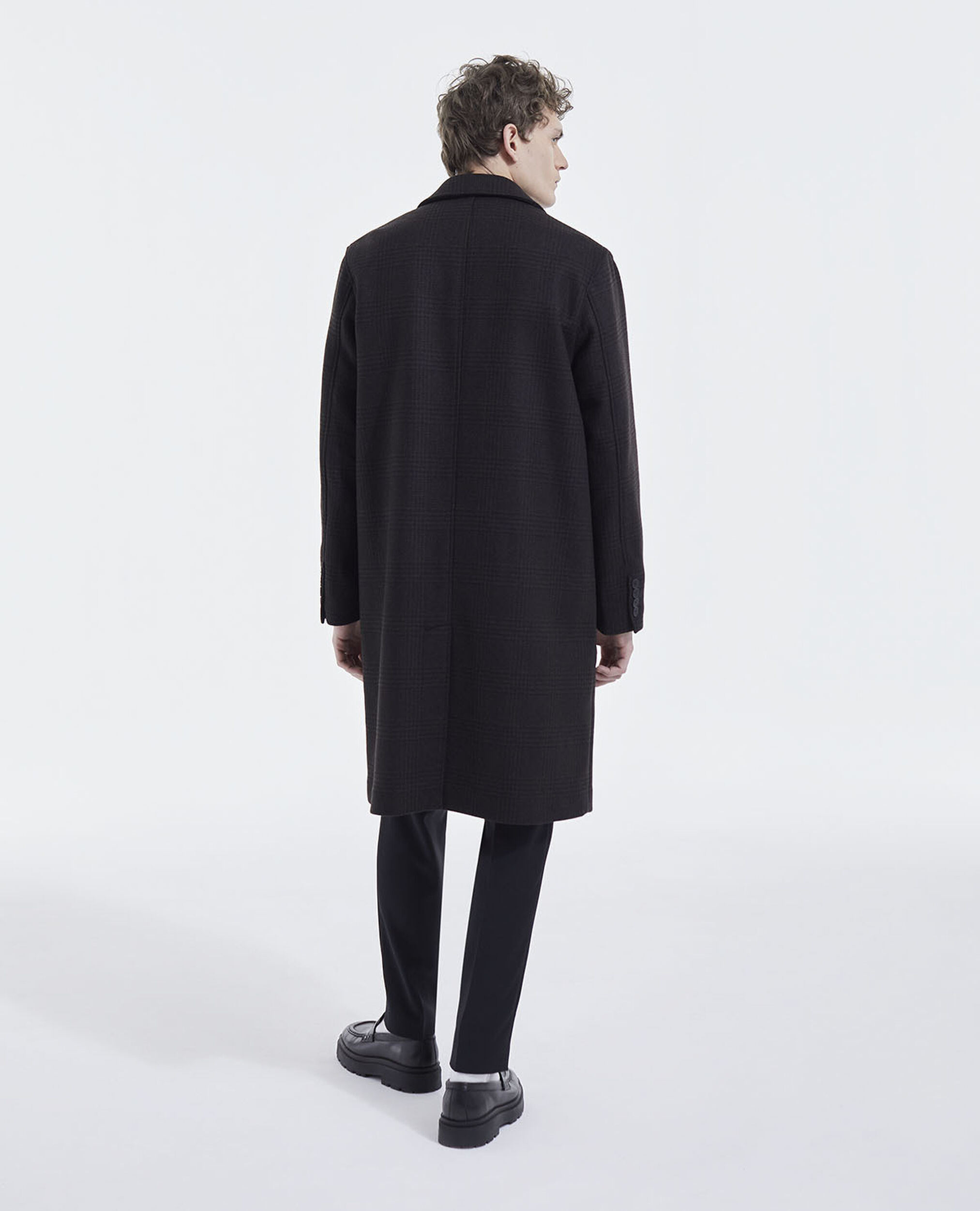 Long black and brown checked coat, BLACK BROWN, hi-res image number null