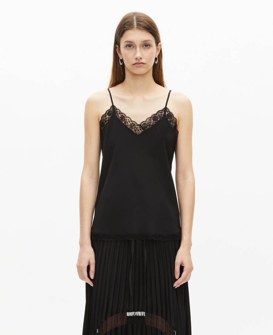 The Kooples WOMEN BLACK black silk and lace camisole