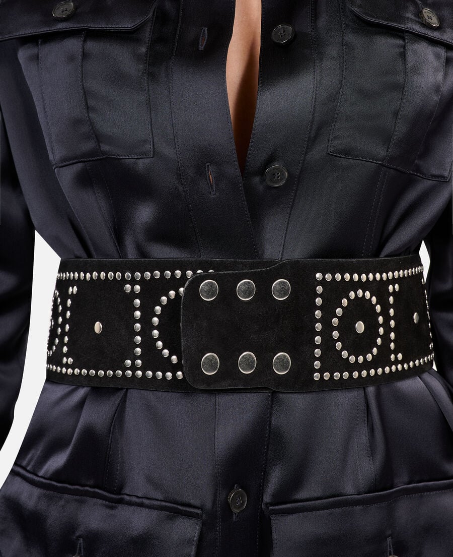 The Kooples FEMME BLACK ceinture large en cuir noir avec clous 